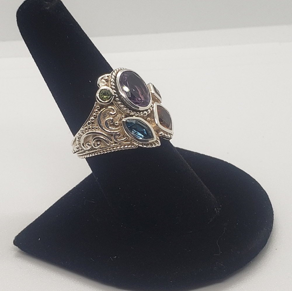 Samuel B Multi Gemestone Ring In Solid Stamped Sterling Silver - Picture 2 of 10